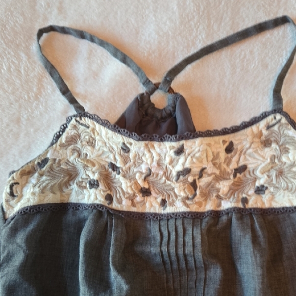 Papaya M/L Y2K Gray Balloon Cami Babydoll Embroidery Spaghetti Strap Wooden Ring - Picture 12 of 13